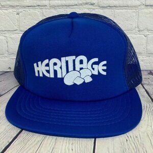 Vintage Hat Cap Snapback Blue Heritage Mushrooms Trucker Mesh One Size Fits All